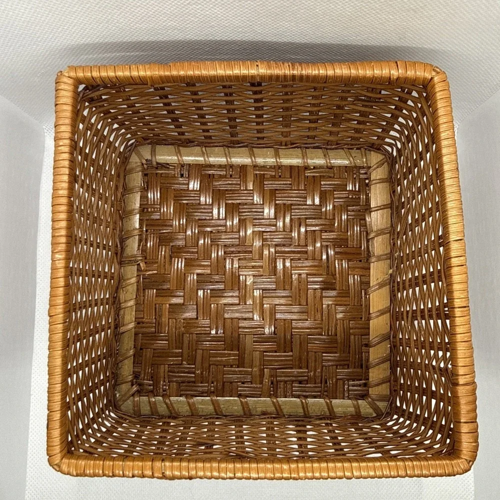 Vintage Rattan Woven Cocktail Napkin Basket Farmhouse Decor Storage